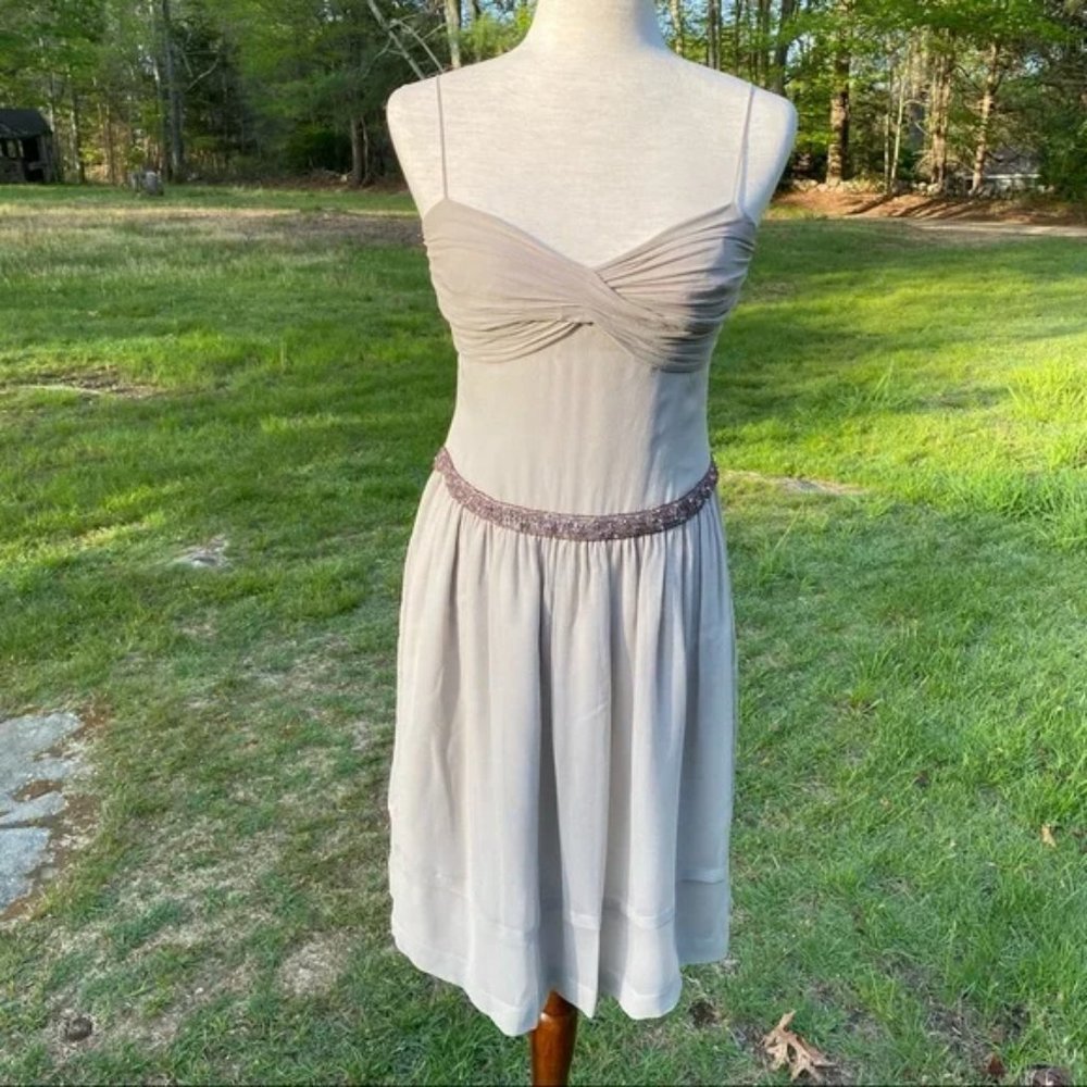 New vintage Vera Wang 100% silk bustier dainty cami sequin drop waist midi dress